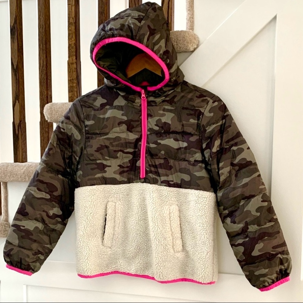 Gap Kids Sherpa Fleece Camo Half Zip Hoodie Coat Jacket Girl Size XL